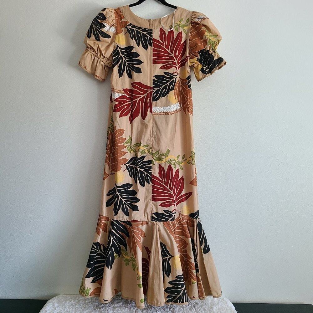 Vintage Rainbow Hawaii Two-Tiered Ruffle Brown Multi Color Maxi Dress Large - Picture 5 of 11